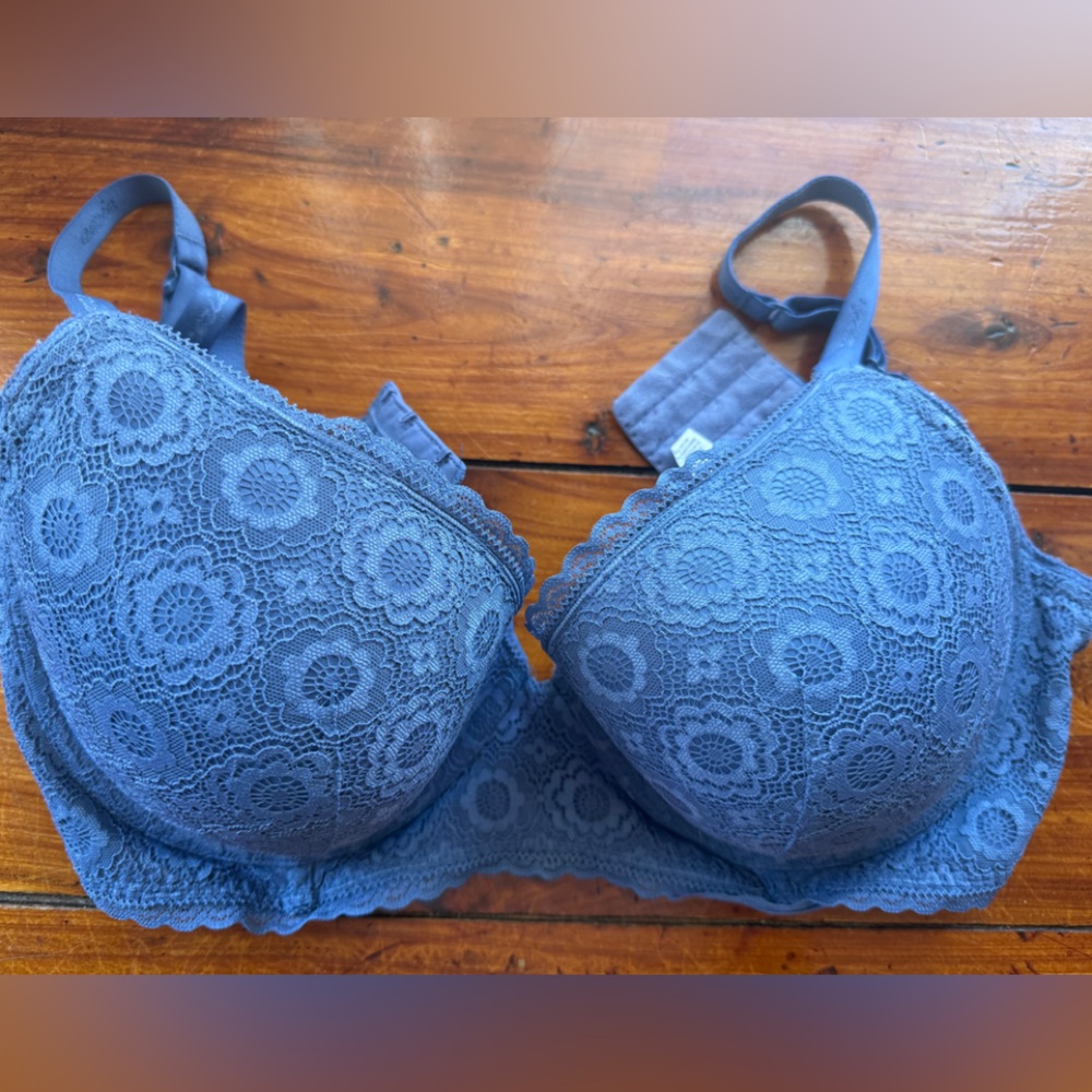 Aerie Floral Lace Bra in Blue